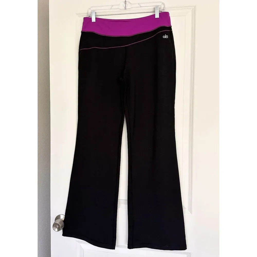 Alo Yoga Flare Leggings Black Magenta Purple High Rise Bootcut Yoga Pants Y2K